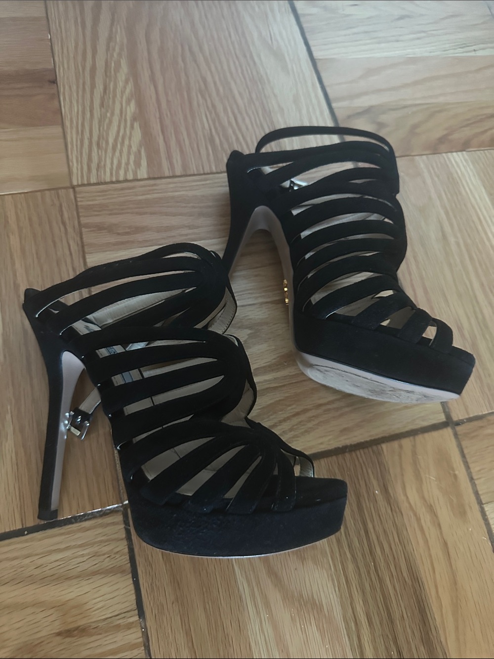 Prada Strappy Black High Heel Platform Sandals Size 37